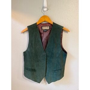 Street Wear Carole Little Suede Leather Vest Med Green Button Front 90s